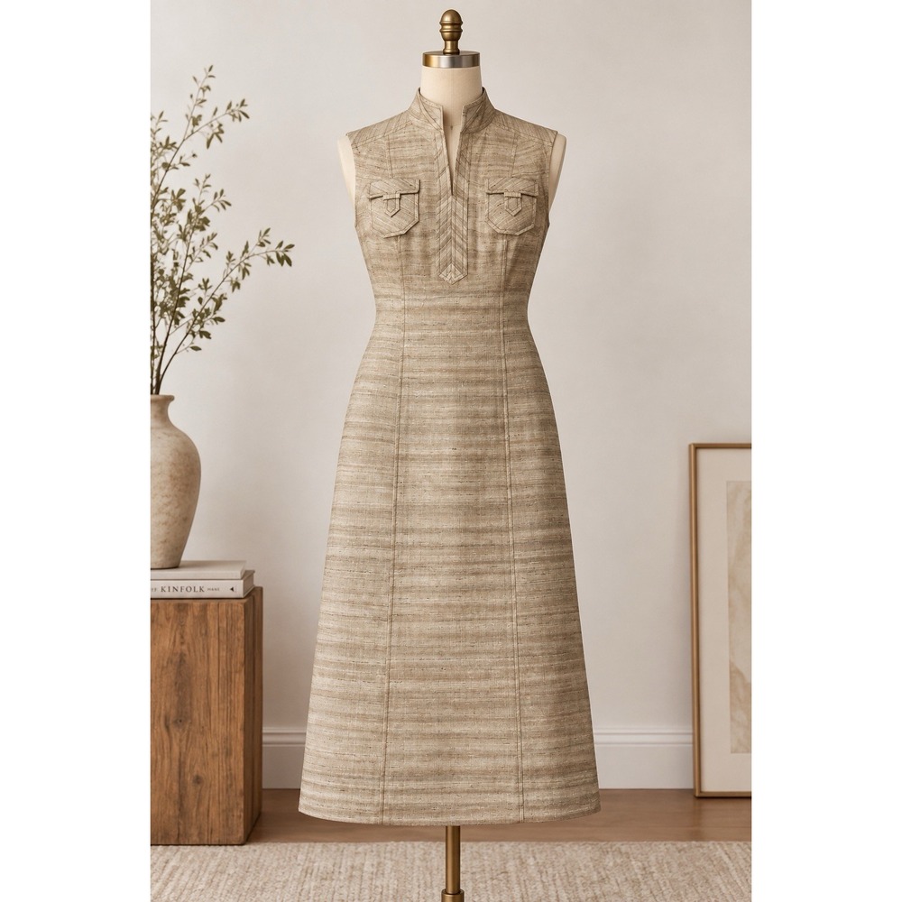 VTG S Modell German Raw Silk Midi Dress Small Ivory 60s Quiet Luxury S 36